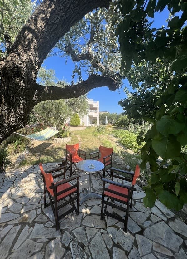 Villa Zoi garden and patio area