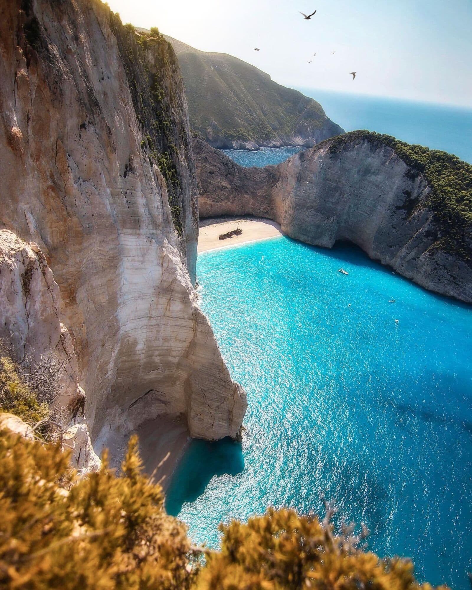 Dramatic cliff viewpoint overlooking Navagio Beach